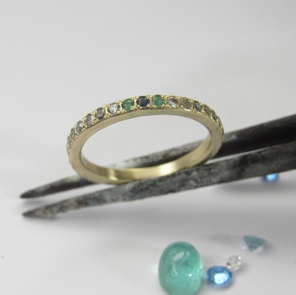 Gray Diamond Engagement Ring – 14K Yellow Gold, One of a Kind. Stacking ring